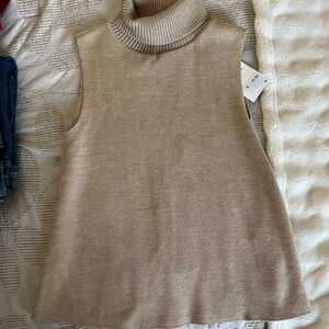Zara Beige Sleeveless Turtleneck Top